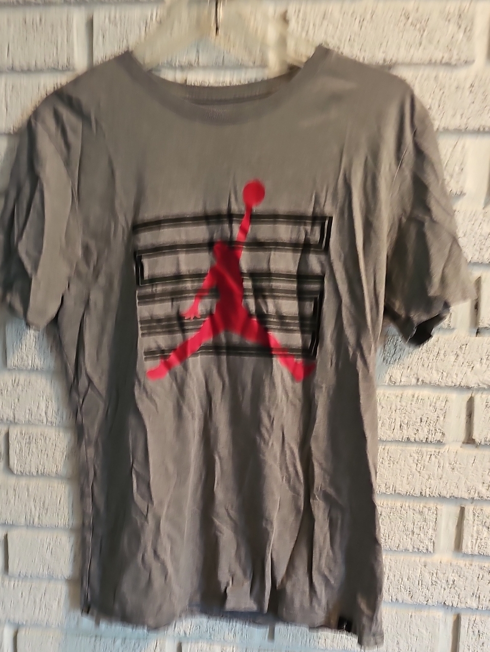 Jordan Gray Short-Sleeve Tee with Red Jumpman Graphic